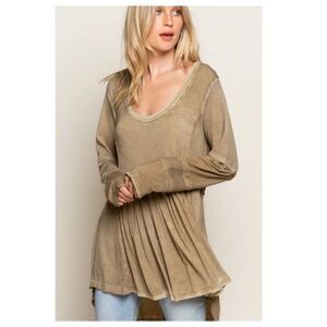 Pol Boho High Low Hem Tunic in Olive